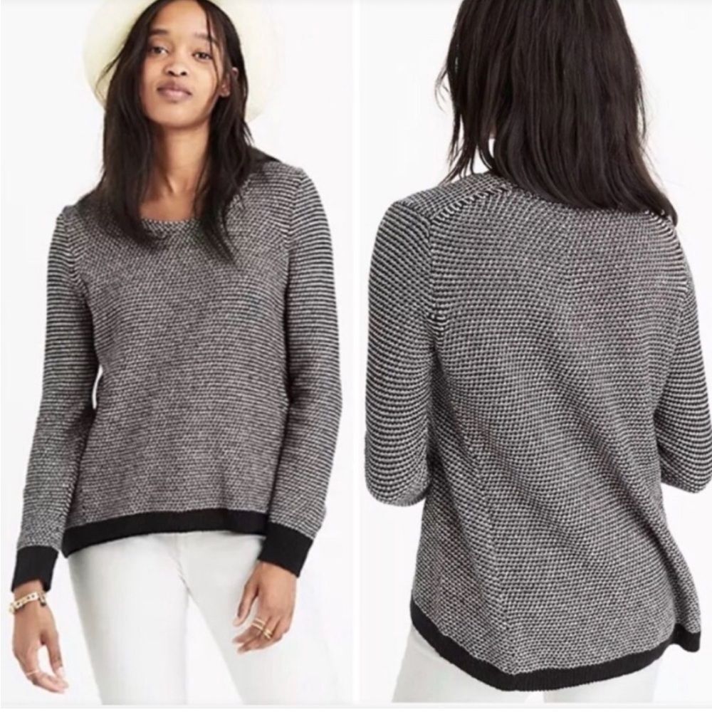 Madewell Riverside Knit Dotweave Pullover Sweater Cotton Preppy Black Small